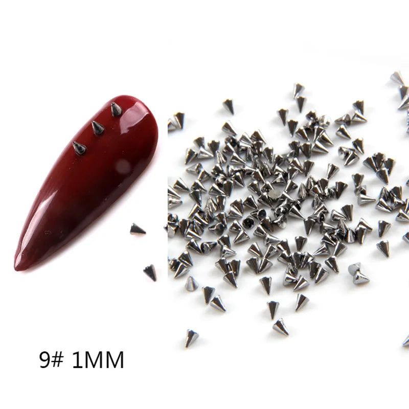 TSZS 1/2/3mm Spikes On Nail Metal Studs Conical Shape Punk Style Halloween Nail Charms Flat Back Rivets 3D Alloy Nail Decoration