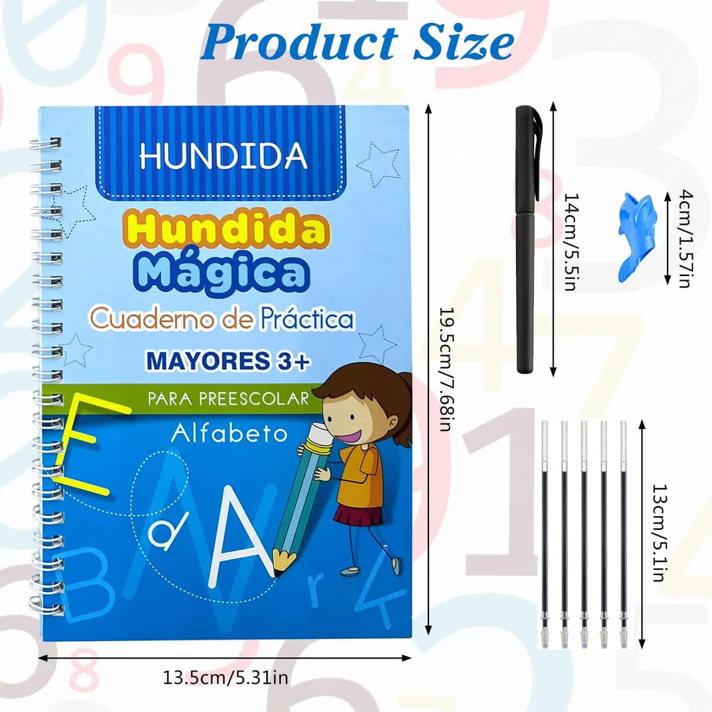 4 Books Magic Writing Book In Spanish Calligraphy Notebook Montessori Kids Reusable Educational Calligraphic Letter Practice Toy