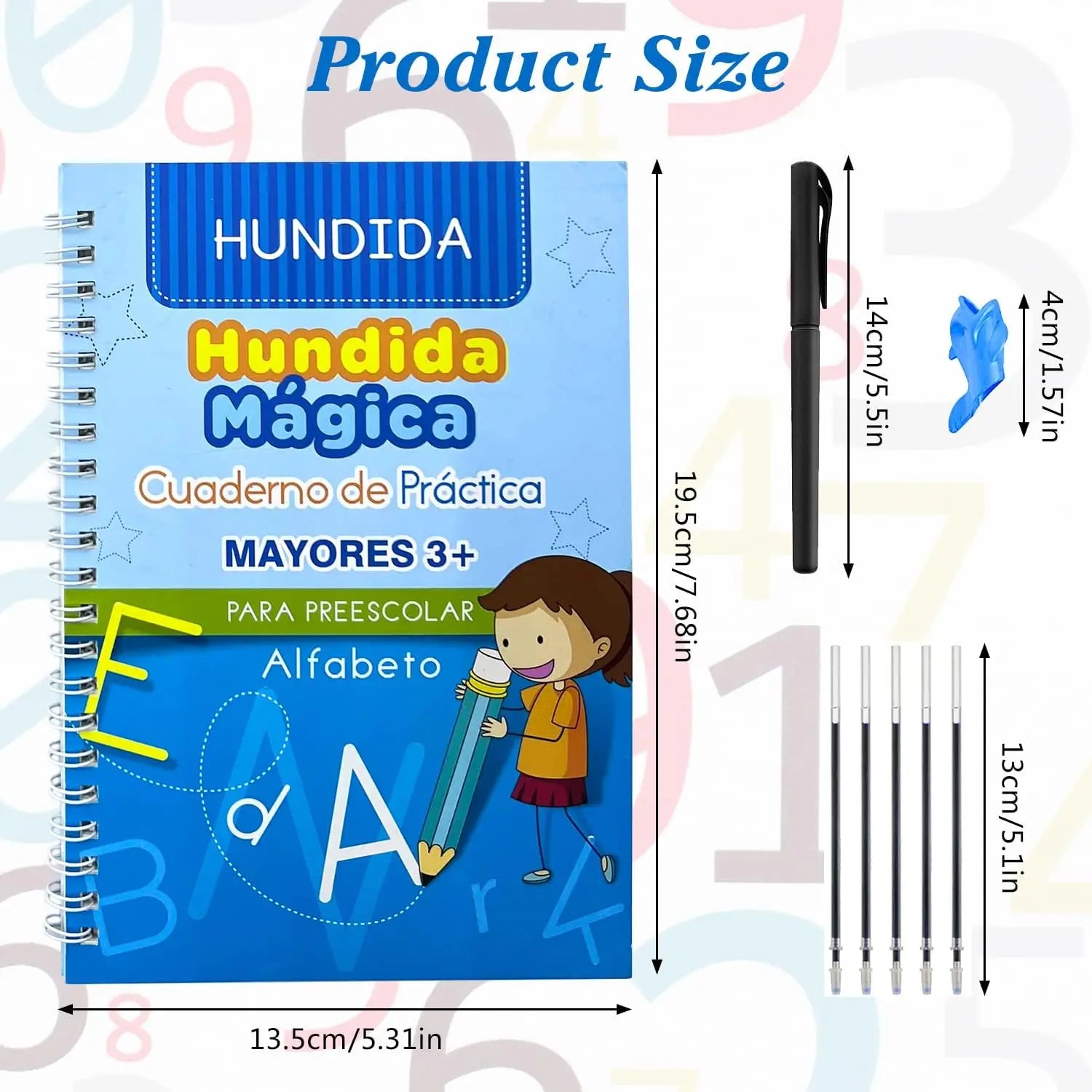 4 Books Magic Writing Book In Spanish Calligraphy Notebook Montessori Kids Reusable Educational Calligraphic Letter Practice Toy