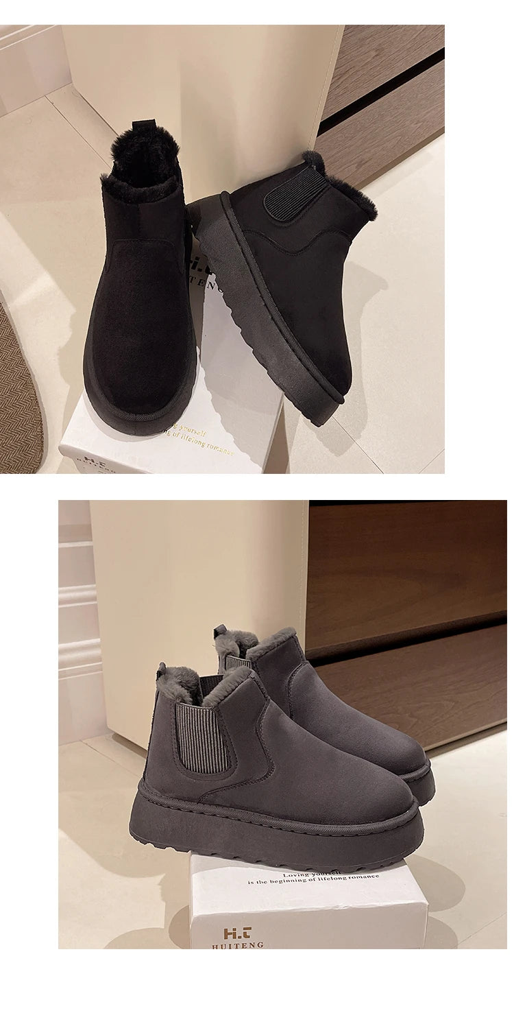 Winter Women Short Plush Warm Snow Boots Casual Shoes  New Suede Fur Chelsea Ankle Boots Flats Platform Ladies Shoes Botas