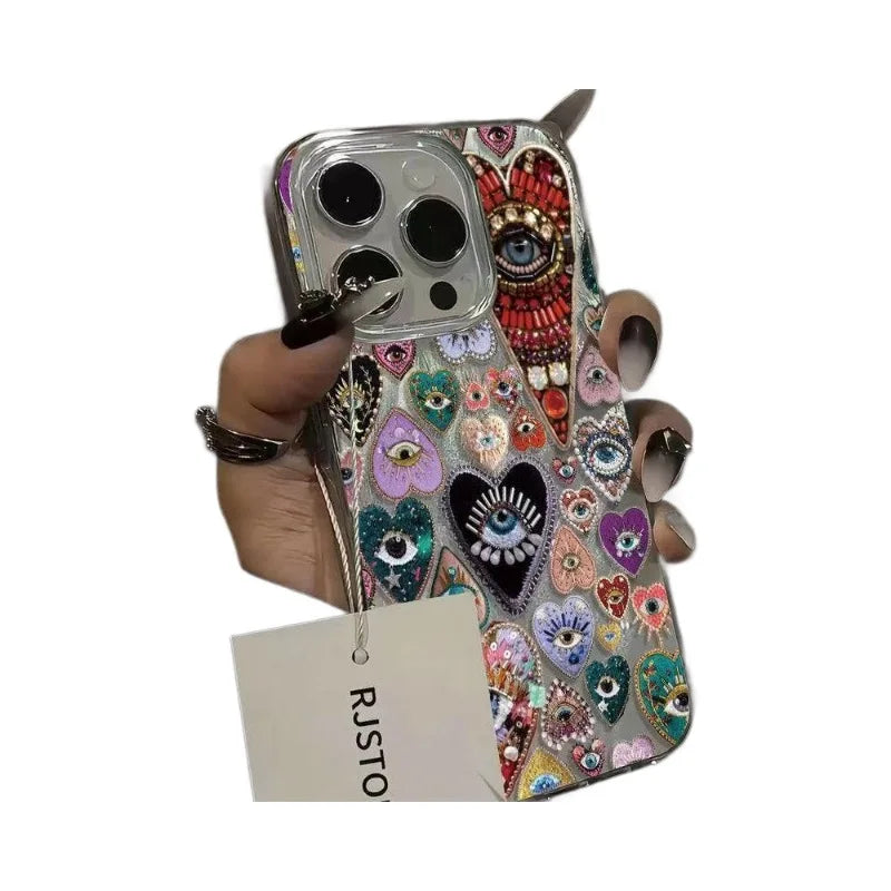 Personality Love Painted Phone Case For iPhone 16 Pro 15 Pro Max 14 Plus 13 12 11 Pro 16E XS Max XR 7 8 Drop Protection Cover