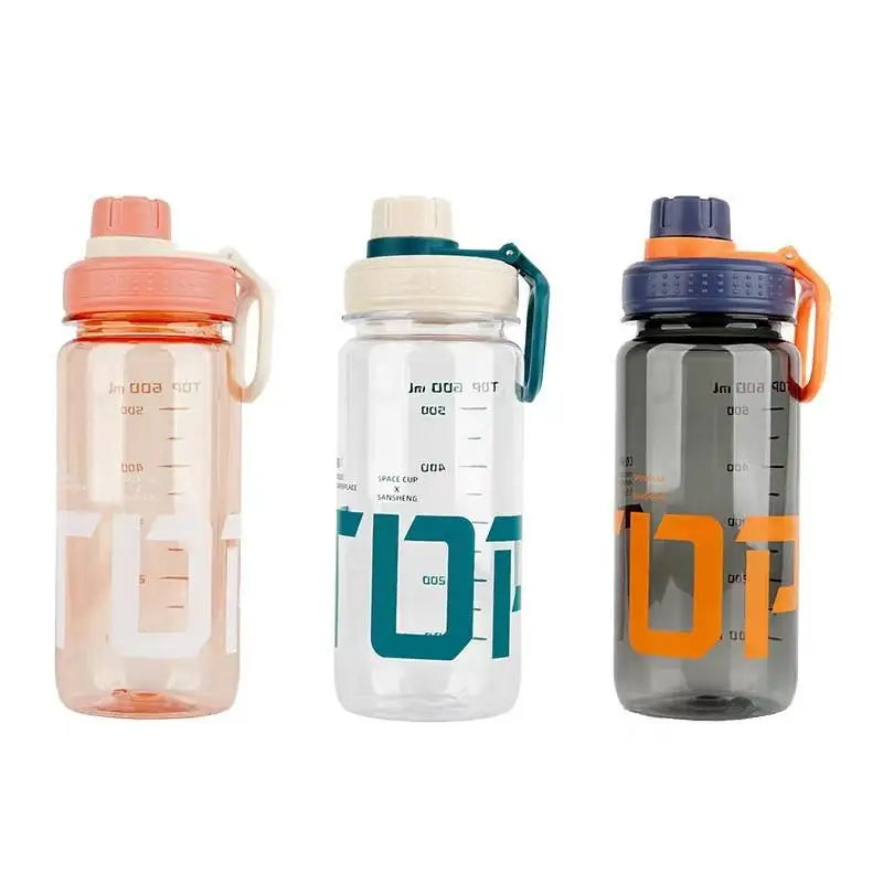 1Pc 600ml Water Bottle With Handle Plastic Clear Gym Fitness Drinking Bottle Outdoor Camping Climbing Hiking Sports Bottle