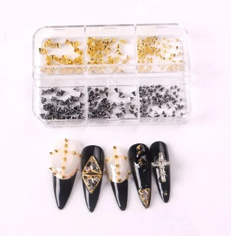 TSZS 1/2/3mm Spikes On Nail Metal Studs Conical Shape Punk Style Halloween Nail Charms Flat Back Rivets 3D Alloy Nail Decoration