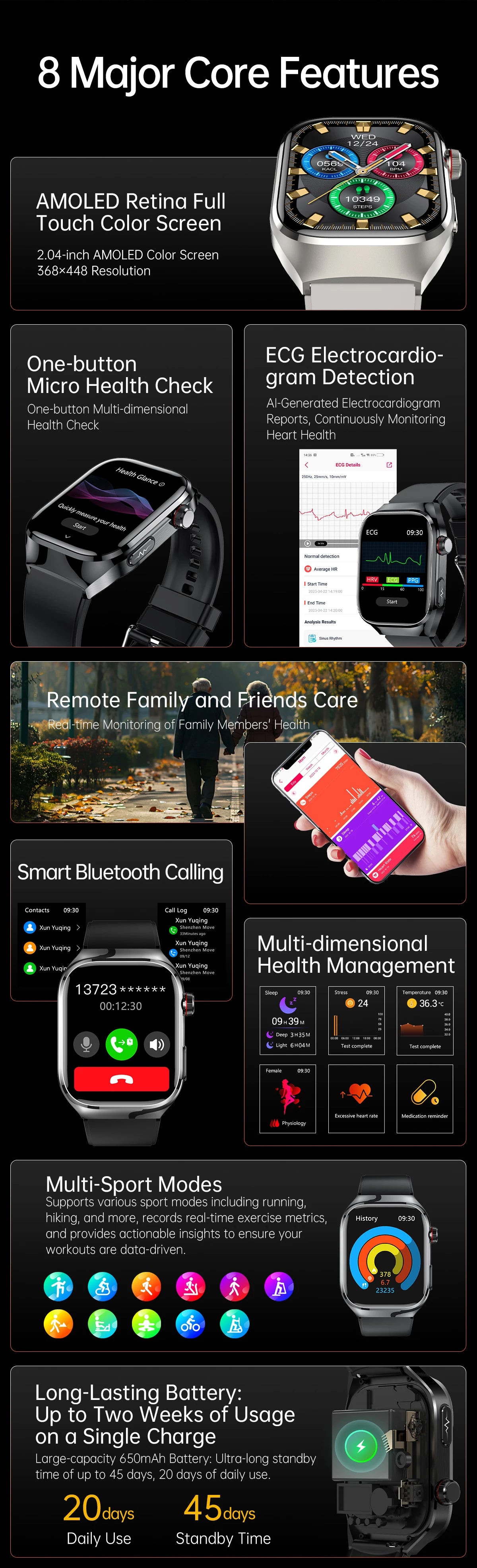 2025 New Men ECG+PPG Five Organs Health Diagnosis Smart Watch Uric Acid Blood Lipids Blood Pressure Temp Heart Rate Smartwatches