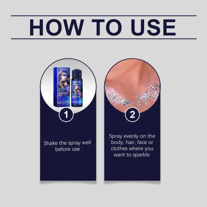 Glitter Body Spray Shimmer Makeup Highlighter Waterproof Long Lasting Sparkle For Face Hair Body Party Festival Events