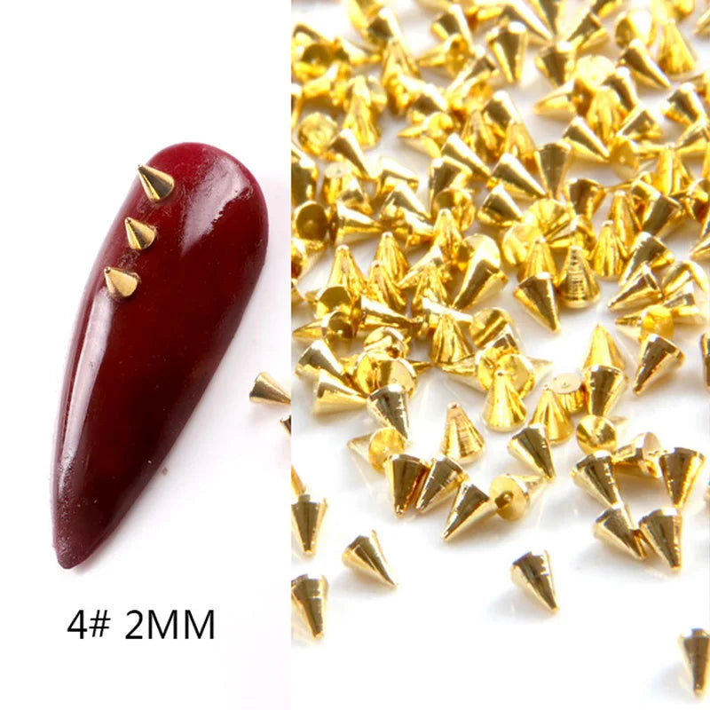 TSZS 1/2/3mm Spikes On Nail Metal Studs Conical Shape Punk Style Halloween Nail Charms Flat Back Rivets 3D Alloy Nail Decoration