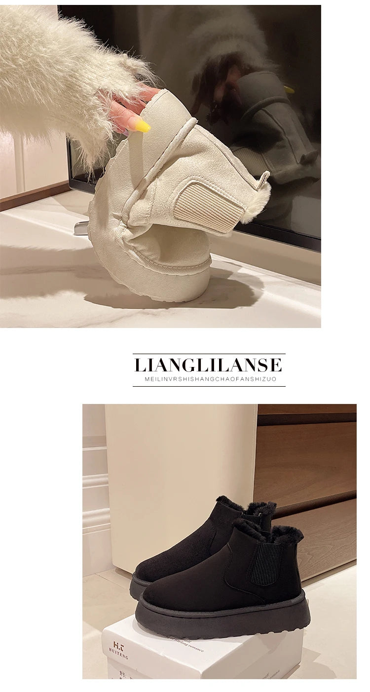 Winter Women Short Plush Warm Snow Boots Casual Shoes  New Suede Fur Chelsea Ankle Boots Flats Platform Ladies Shoes Botas