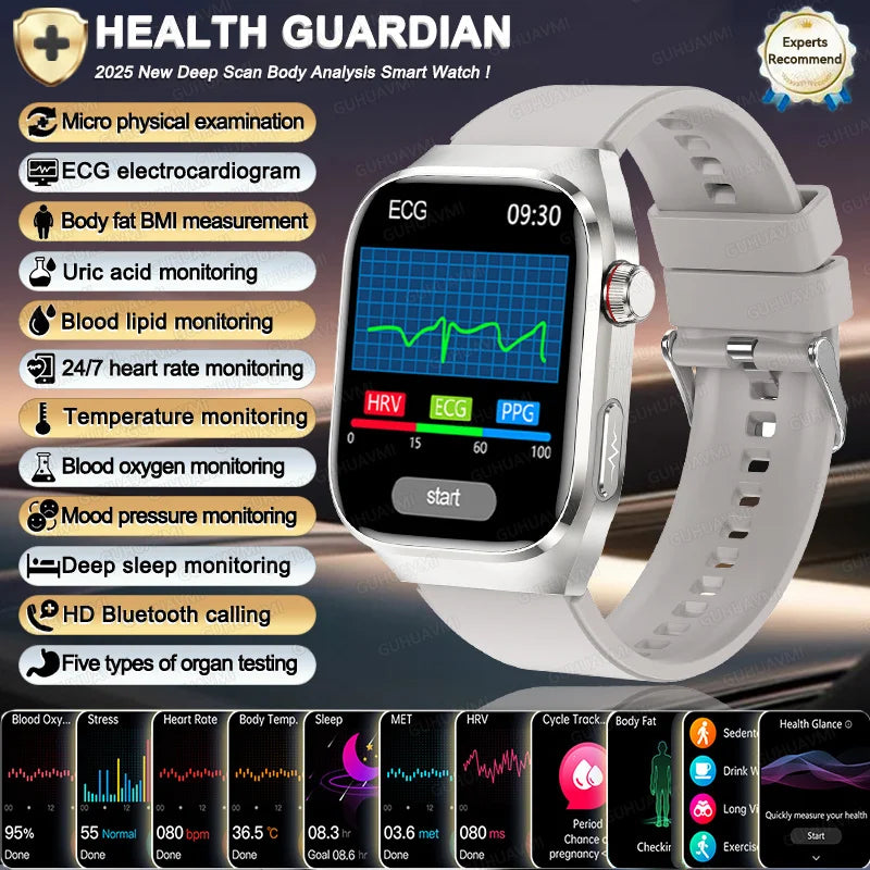 2025 New Men ECG+PPG Five Organs Health Diagnosis Smart Watch Uric Acid Blood Lipids Blood Pressure Temp Heart Rate Smartwatches