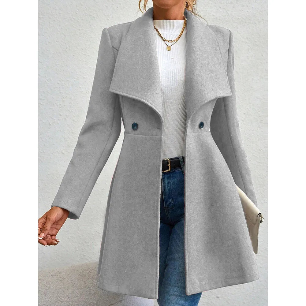Mia Muse Women's Coats Winter Solid Color Long Sleeve Lapel Button-Up Work Coats New Year Red Valentine's Day Gift Outerwears
