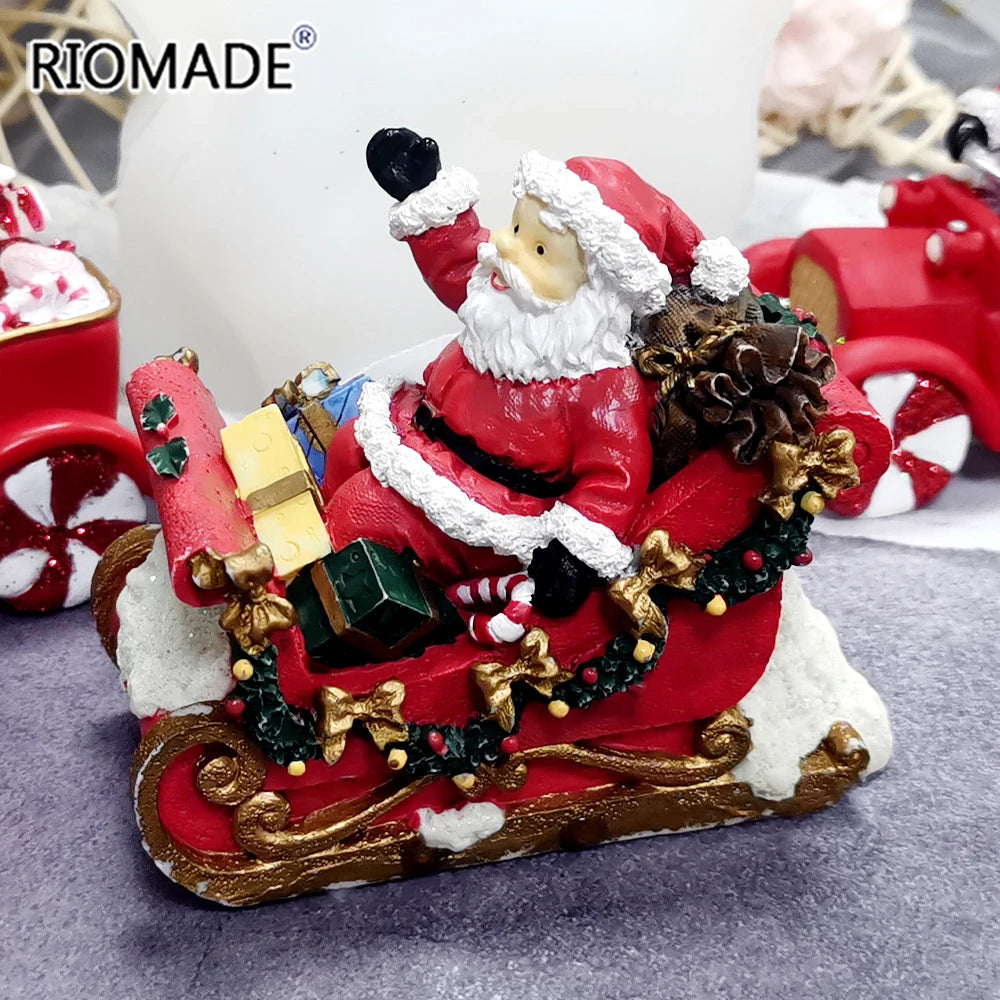Christmas Santa Claus Snowman Sleigh Shape Candle Mold Chocolate Dessert Fondant Cake Tools DIY Candle Gypsum Silicone Mould