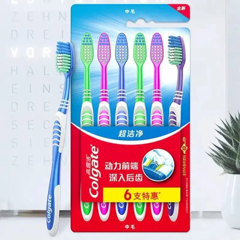 6-Pack Soft & Medium Bristle Toothbrushes | Colgate-Style Family & Travel Set | Unisex Ergonomic Handle