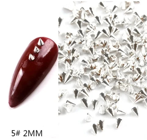 TSZS 1/2/3mm Spikes On Nail Metal Studs Conical Shape Punk Style Halloween Nail Charms Flat Back Rivets 3D Alloy Nail Decoration