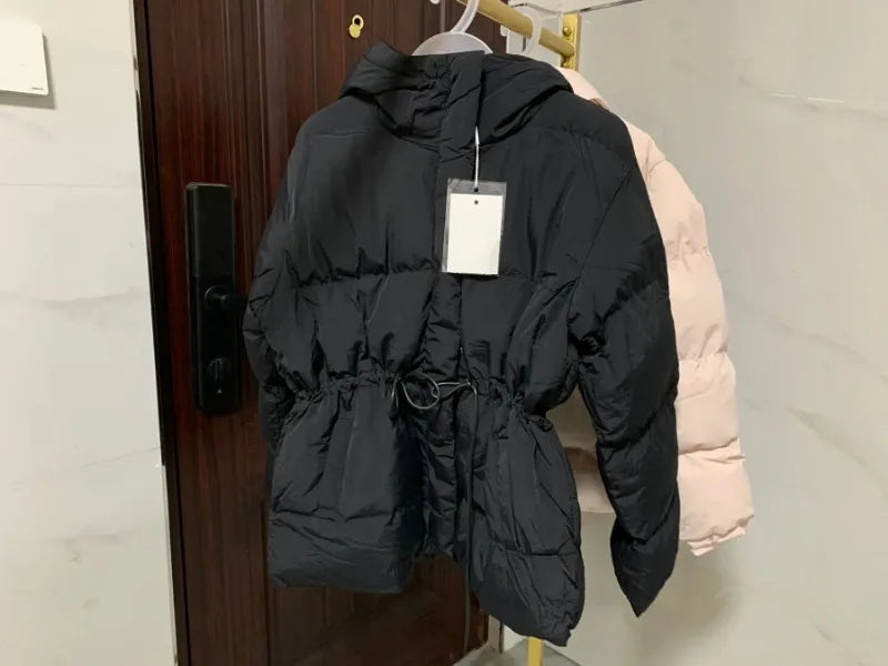 Women Winter Drawstring Lace-up Snow Women's Warm Down Jacket Hooded Puffer Jacket Parkas High Quality Cotton Padded Coat
