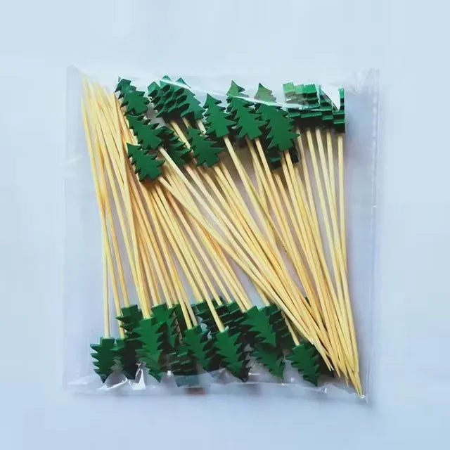 Christmas Fruit Sticks Santa Claus Disposable Bamboo Woven Toothpicks Buffet Paper Cups Cake Forks Party Decorations Toothpicks