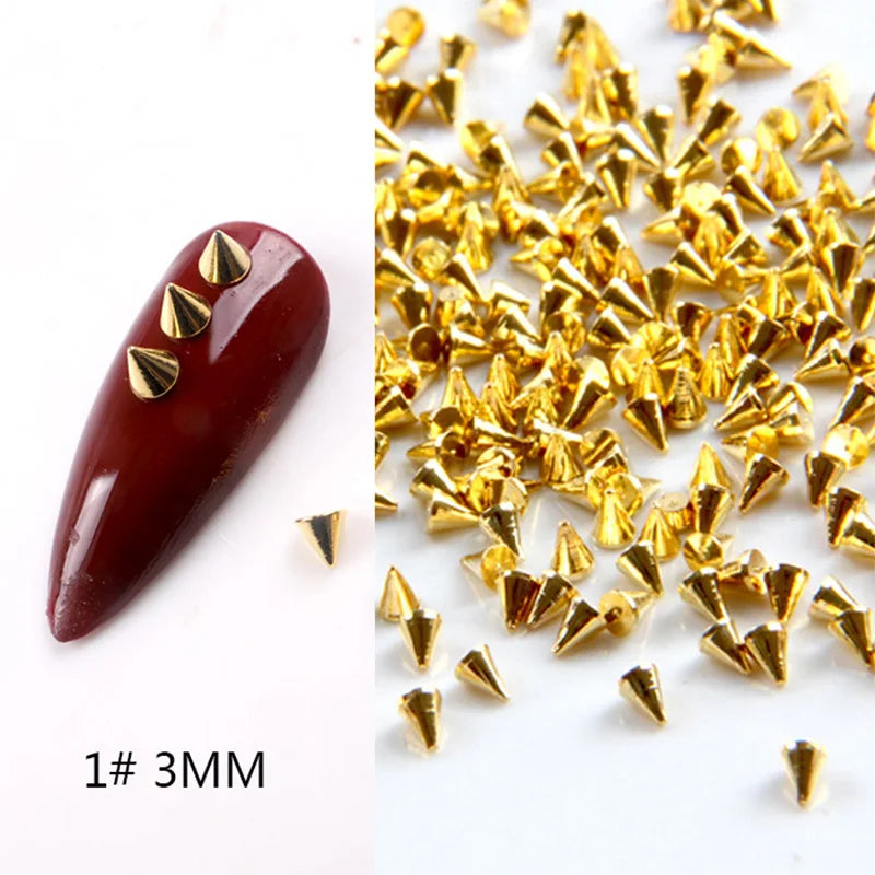 TSZS 1/2/3mm Spikes On Nail Metal Studs Conical Shape Punk Style Halloween Nail Charms Flat Back Rivets 3D Alloy Nail Decoration