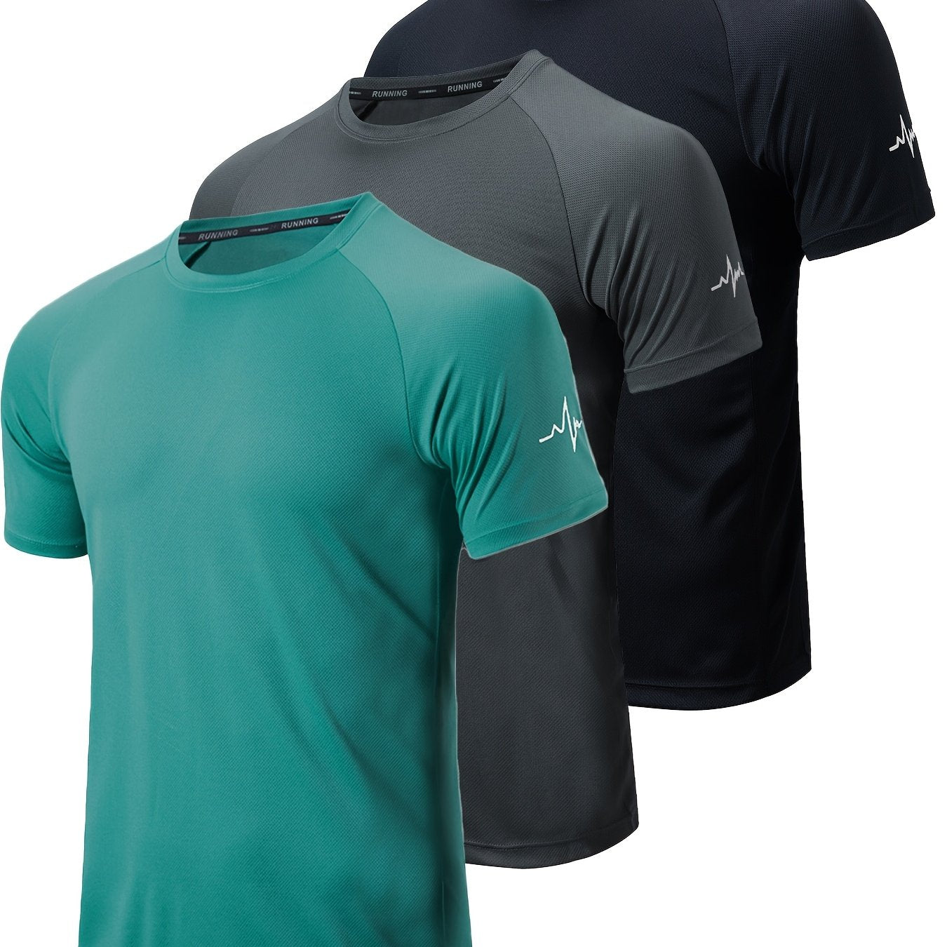 3pcs Men's Athletic Compression T-Shirts - Moisture-Wicking, Breathable Mesh Workout Shirts, Short Sleeve, Round Neck - Black, White, Camo Pattern - Perfect for Gym, Running & Training, Gym Wear | Round Neck Tee | Nontranspar