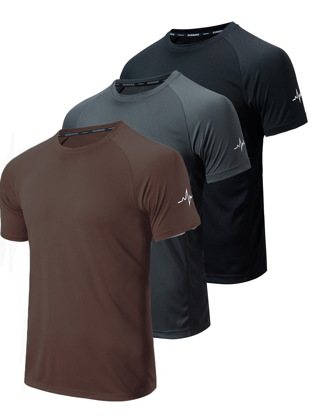 3pcs Men's Athletic Compression T-Shirts - Moisture-Wicking, Breathable Mesh Workout Shirts, Short Sleeve, Round Neck - Black, White, Camo Pattern - Perfect for Gym, Running & Training, Gym Wear | Round Neck Tee | Nontranspar