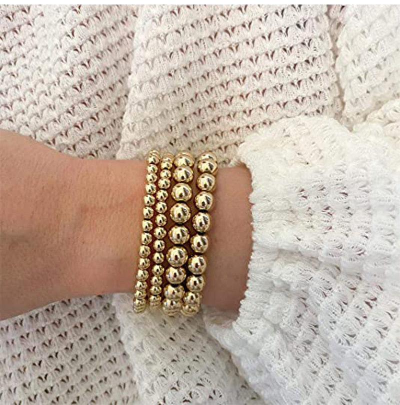 1 Piece 14K Plated Beaded Stackable Stretch Bracelet - Adjustable, Handcrafted, Dainty Jewelry for Women and Girls - Perfect for Everyday Wear and Gift Giving