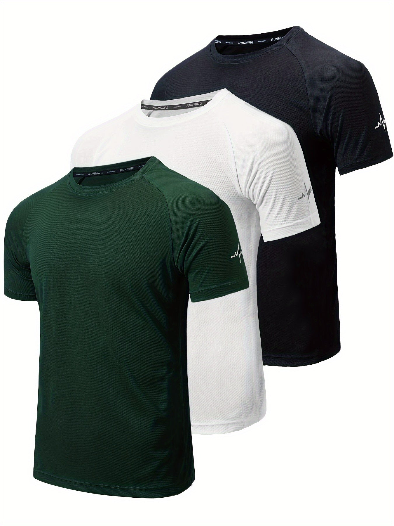 3pcs Men's Athletic Compression T-Shirts - Moisture-Wicking, Breathable Mesh Workout Shirts, Short Sleeve, Round Neck - Black, White, Camo Pattern - Perfect for Gym, Running & Training, Gym Wear | Round Neck Tee | Nontranspar