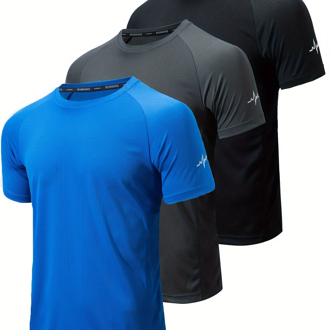 3pcs Men's Athletic Compression T-Shirts - Moisture-Wicking, Breathable Mesh Workout Shirts, Short Sleeve, Round Neck - Black, White, Camo Pattern - Perfect for Gym, Running & Training, Gym Wear | Round Neck Tee | Nontranspar