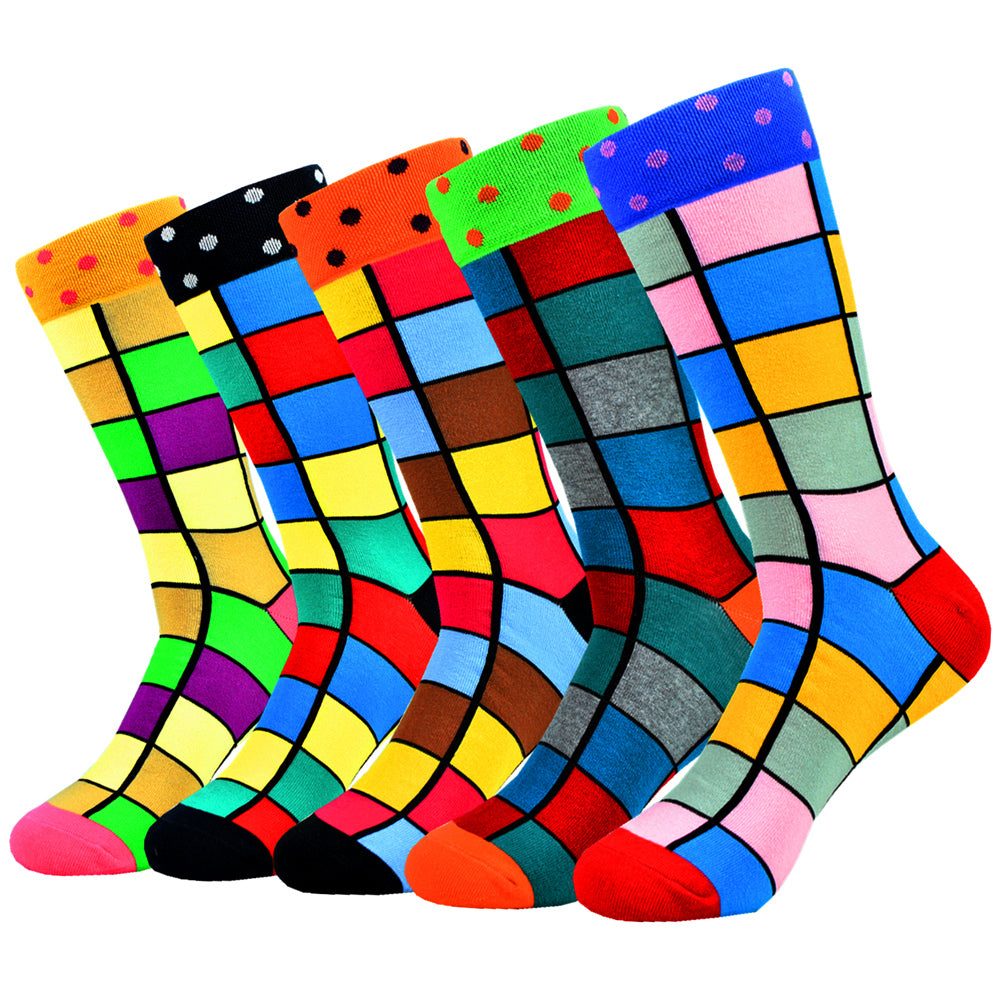 5Pairs Unisex Cotton Blend Novelty Socks - Fun, Colorful Patterns for Couples - Soft, Breathable, Everyday Fashion