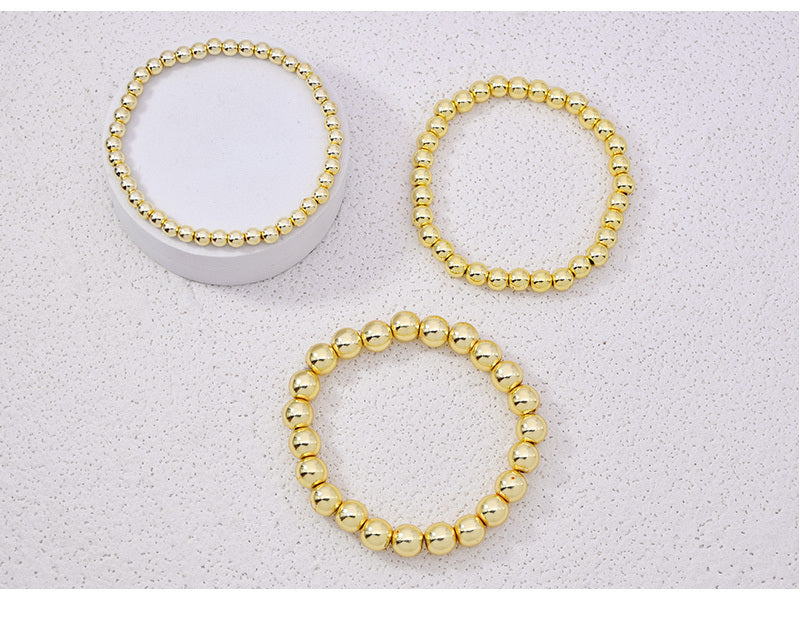 1 Piece 14K Plated Beaded Stackable Stretch Bracelet - Adjustable, Handcrafted, Dainty Jewelry for Women and Girls - Perfect for Everyday Wear and Gift Giving