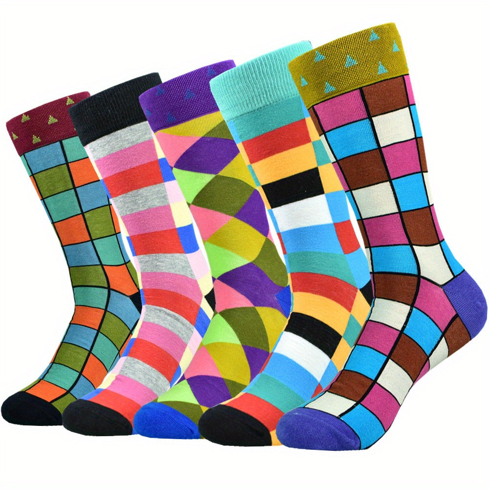 5Pairs Unisex Cotton Blend Novelty Socks - Fun, Colorful Patterns for Couples - Soft, Breathable, Everyday Fashion