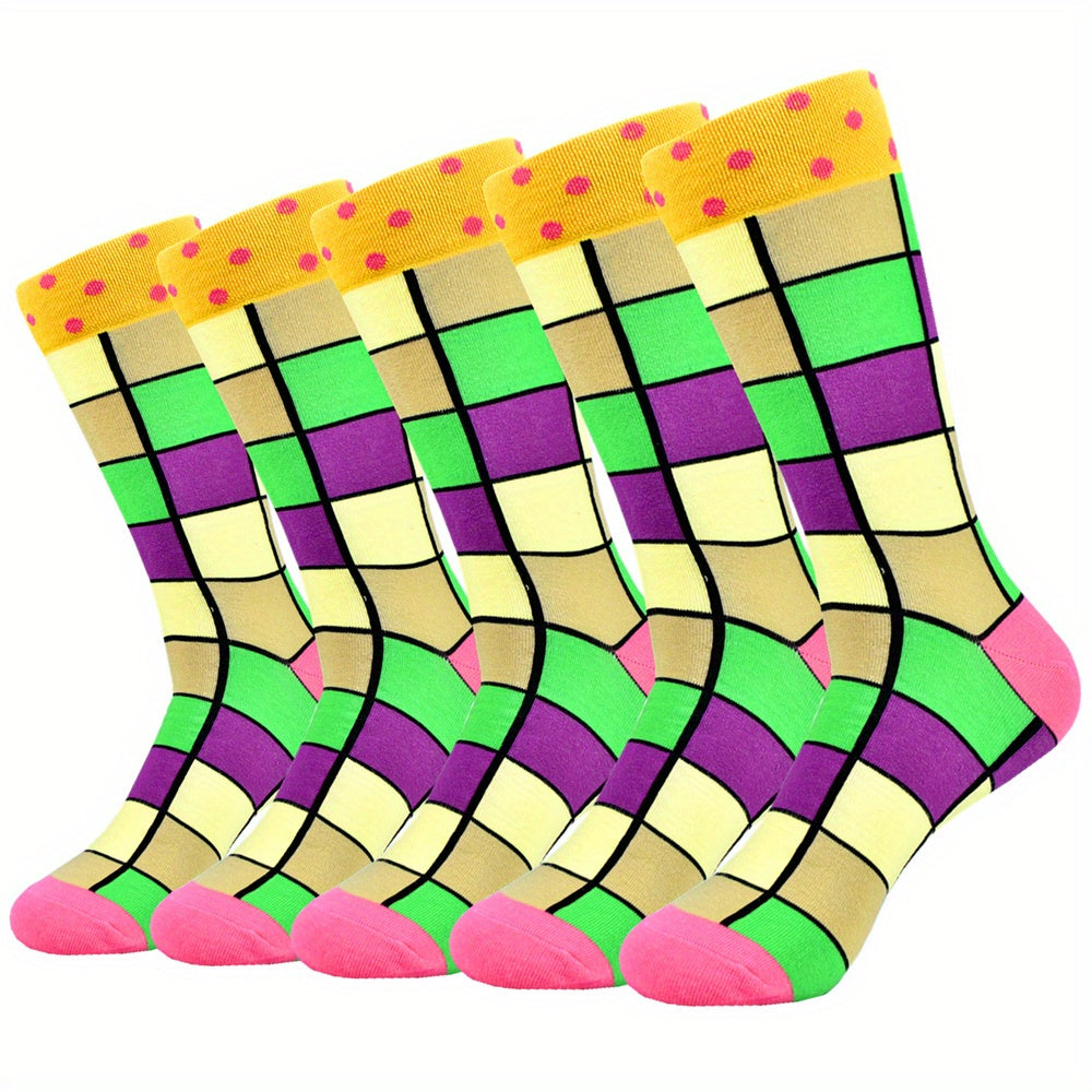 5Pairs Unisex Cotton Blend Novelty Socks - Fun, Colorful Patterns for Couples - Soft, Breathable, Everyday Fashion