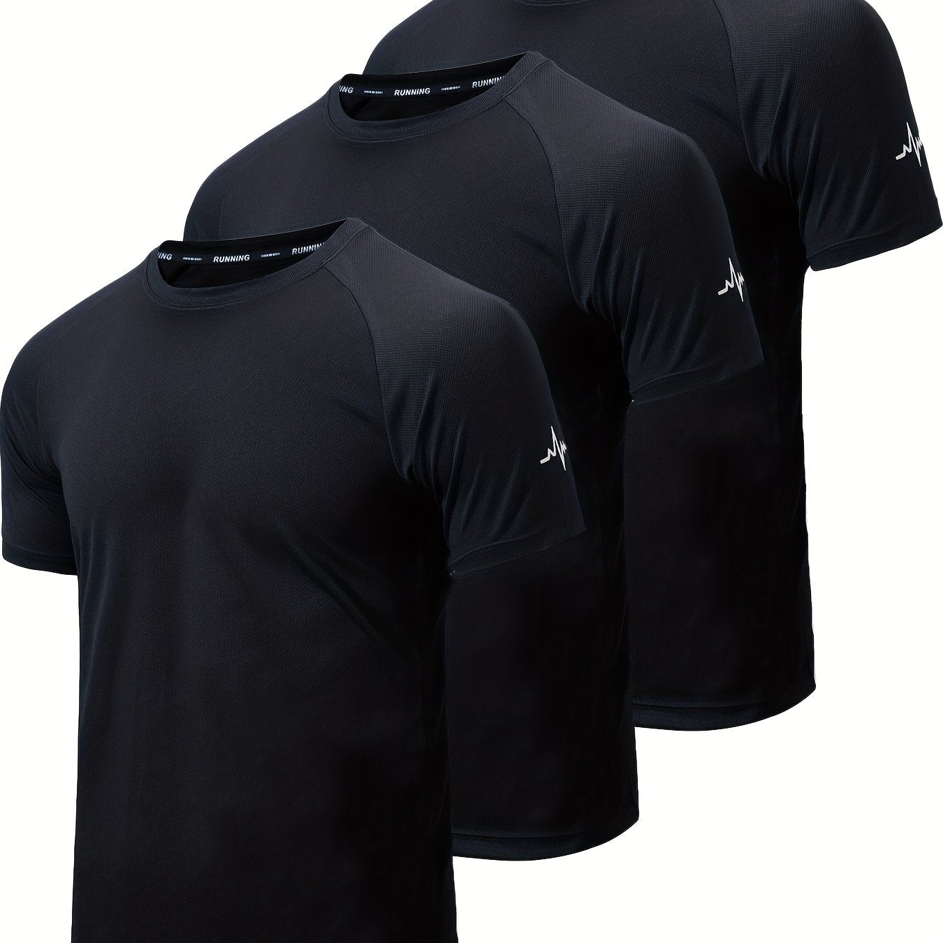 3pcs Men's Athletic Compression T-Shirts - Moisture-Wicking, Breathable Mesh Workout Shirts, Short Sleeve, Round Neck - Black, White, Camo Pattern - Perfect for Gym, Running & Training, Gym Wear | Round Neck Tee | Nontranspar