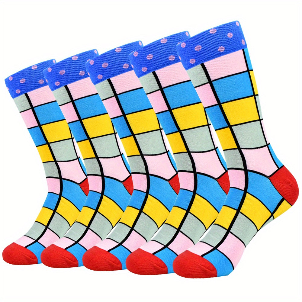 5Pairs Unisex Cotton Blend Novelty Socks - Fun, Colorful Patterns for Couples - Soft, Breathable, Everyday Fashion