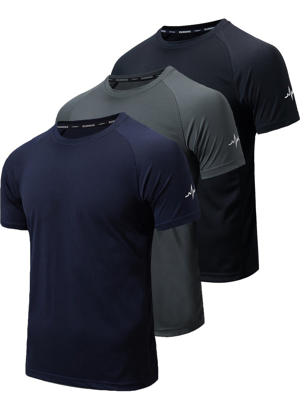 3pcs Men's Athletic Compression T-Shirts - Moisture-Wicking, Breathable Mesh Workout Shirts, Short Sleeve, Round Neck - Black, White, Camo Pattern - Perfect for Gym, Running & Training, Gym Wear | Round Neck Tee | Nontranspar