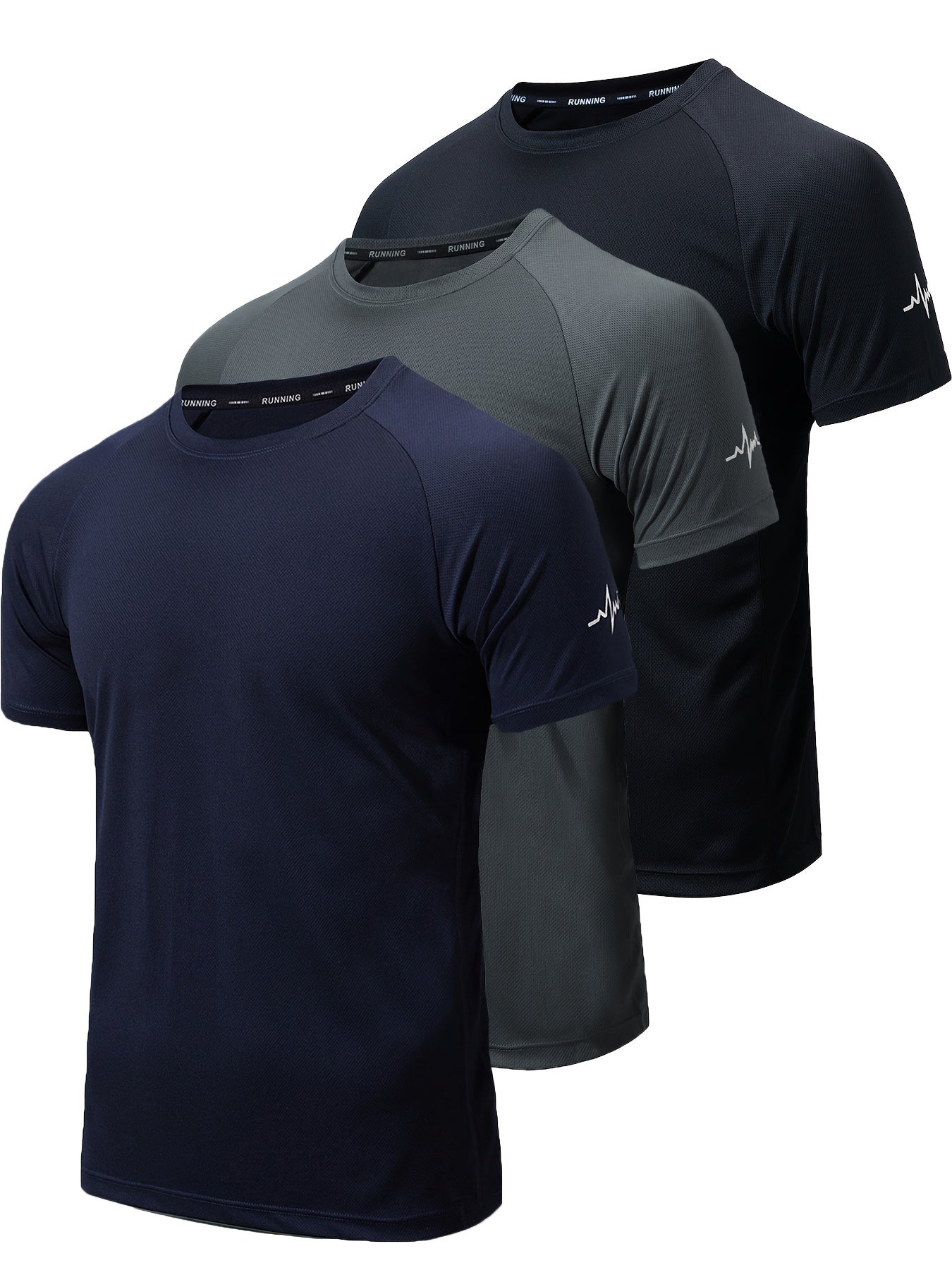 3pcs Men's Athletic Compression T-Shirts - Moisture-Wicking, Breathable Mesh Workout Shirts, Short Sleeve, Round Neck - Black, White, Camo Pattern - Perfect for Gym, Running & Training, Gym Wear | Round Neck Tee | Nontranspar