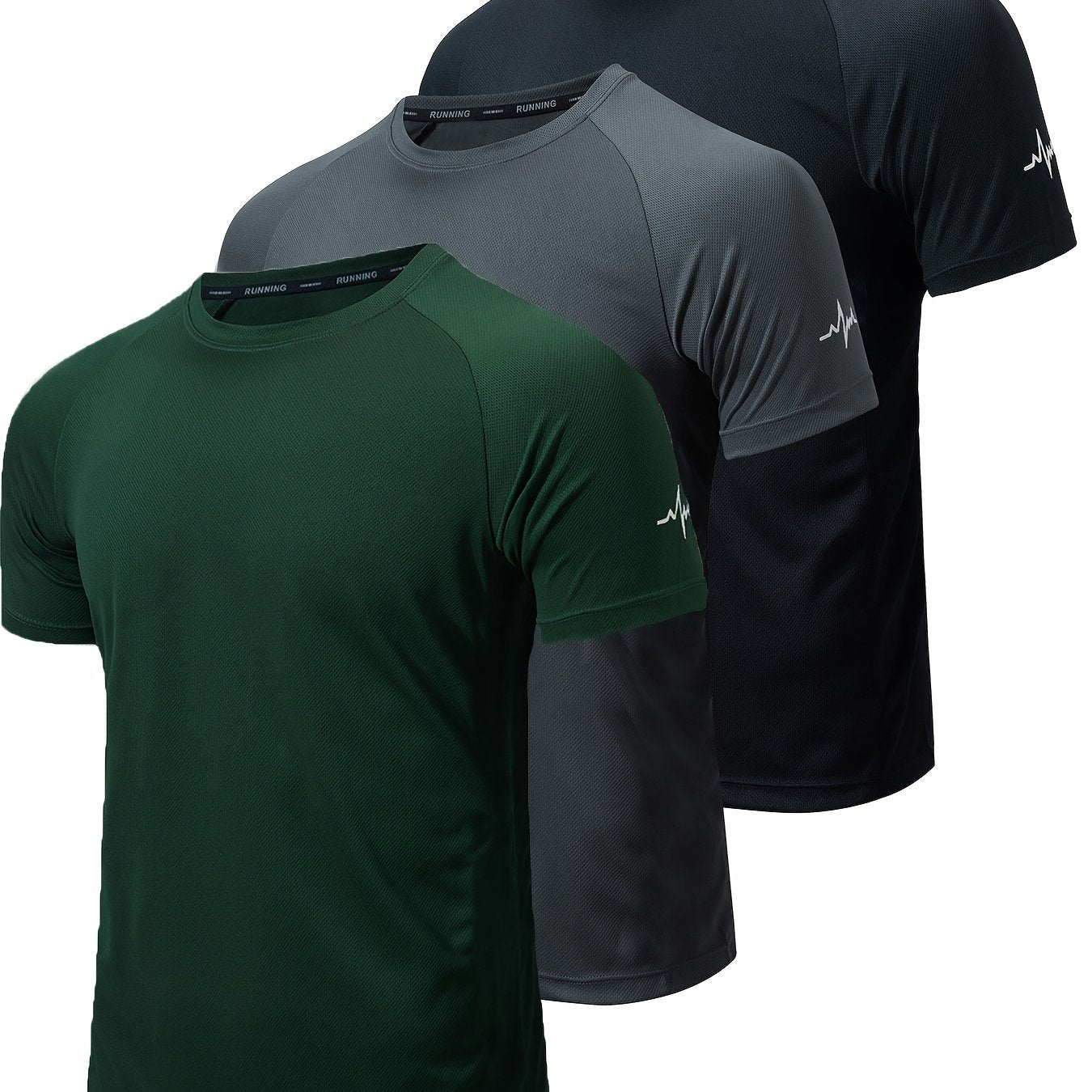 3pcs Men's Athletic Compression T-Shirts - Moisture-Wicking, Breathable Mesh Workout Shirts, Short Sleeve, Round Neck - Black, White, Camo Pattern - Perfect for Gym, Running & Training, Gym Wear | Round Neck Tee | Nontranspar