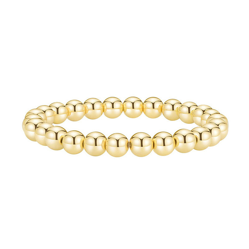 1 Piece 14K Plated Beaded Stackable Stretch Bracelet - Adjustable, Handcrafted, Dainty Jewelry for Women and Girls - Perfect for Everyday Wear and Gift Giving