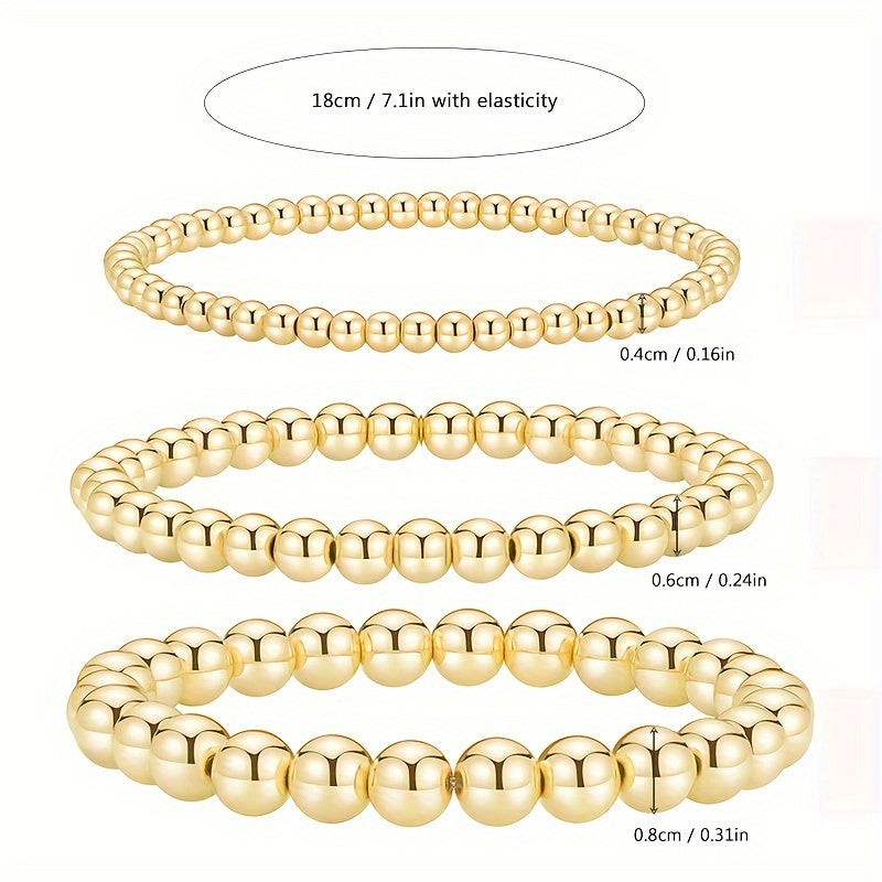 1 Piece 14K Plated Beaded Stackable Stretch Bracelet - Adjustable, Handcrafted, Dainty Jewelry for Women and Girls - Perfect for Everyday Wear and Gift Giving
