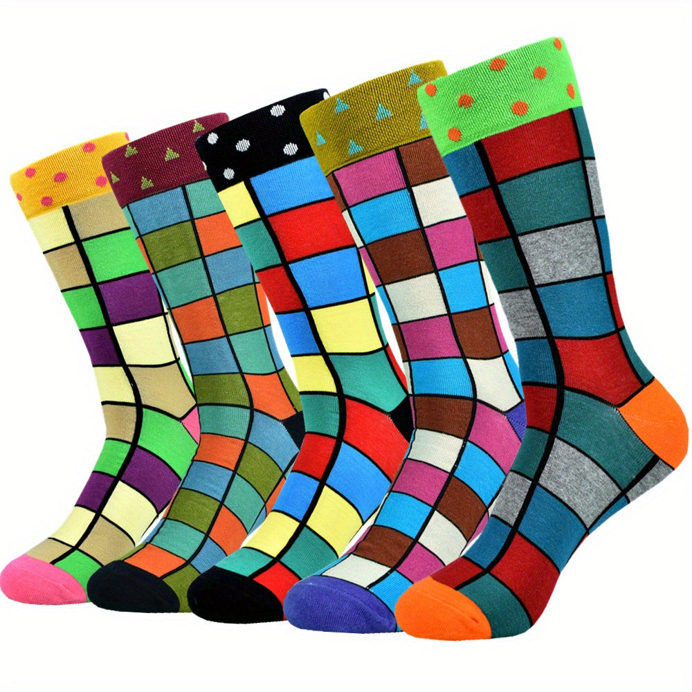 5Pairs Unisex Cotton Blend Novelty Socks - Fun, Colorful Patterns for Couples - Soft, Breathable, Everyday Fashion