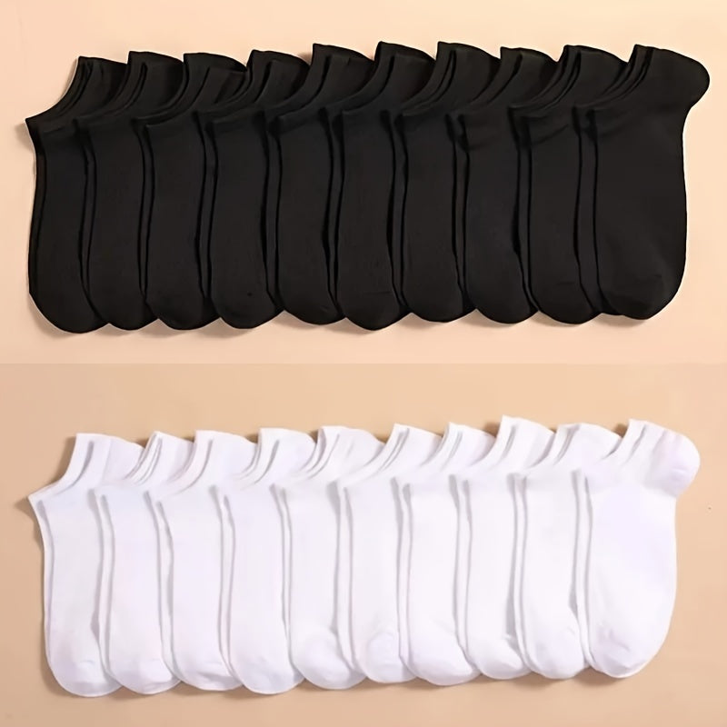 10/20 Pairs Men's Fashion Ankle Socks - Sweat Absorbent Anti-Odor Breathable Summer No-Show Socks, Thin Lightweight Solid Color (Black/White/Grey) for Casual & Formal Wear, Minimalist Design, Comfortable Fit, Office Professio