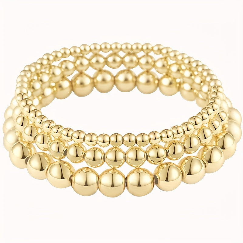 1 Piece 14K Plated Beaded Stackable Stretch Bracelet - Adjustable, Handcrafted, Dainty Jewelry for Women and Girls - Perfect for Everyday Wear and Gift Giving