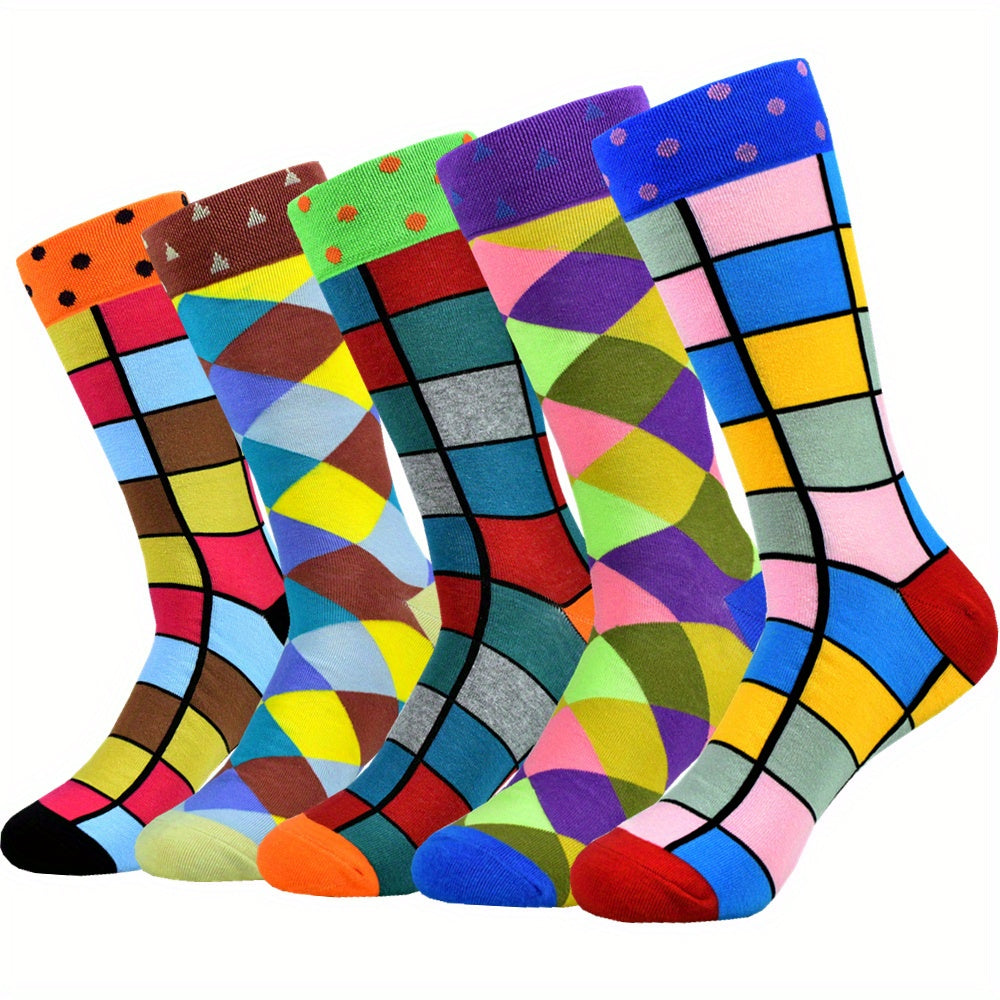 5Pairs Unisex Cotton Blend Novelty Socks - Fun, Colorful Patterns for Couples - Soft, Breathable, Everyday Fashion