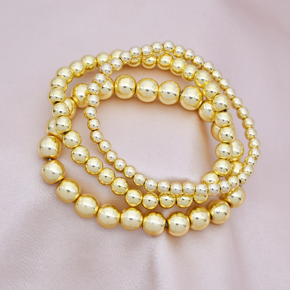 1 Piece 14K Plated Beaded Stackable Stretch Bracelet - Adjustable, Handcrafted, Dainty Jewelry for Women and Girls - Perfect for Everyday Wear and Gift Giving