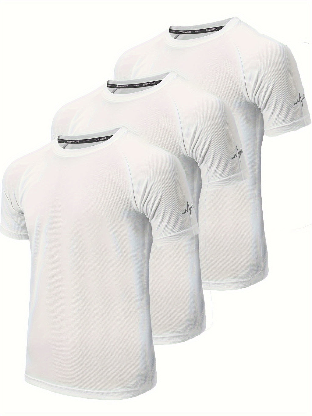 3pcs Men's Athletic Compression T-Shirts - Moisture-Wicking, Breathable Mesh Workout Shirts, Short Sleeve, Round Neck - Black, White, Camo Pattern - Perfect for Gym, Running & Training, Gym Wear | Round Neck Tee | Nontranspar