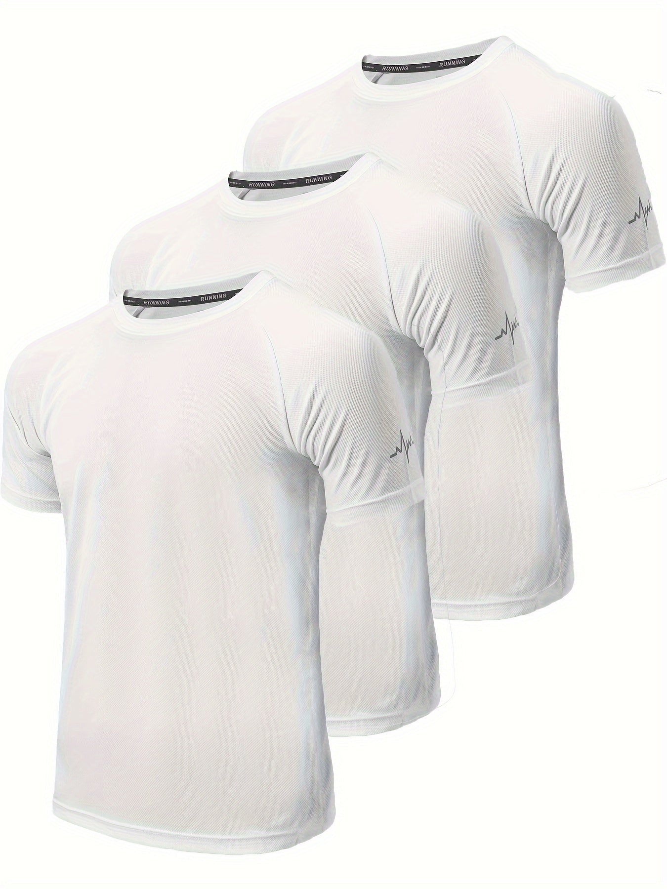 3pcs Men's Athletic Compression T-Shirts - Moisture-Wicking, Breathable Mesh Workout Shirts, Short Sleeve, Round Neck - Black, White, Camo Pattern - Perfect for Gym, Running & Training, Gym Wear | Round Neck Tee | Nontranspar