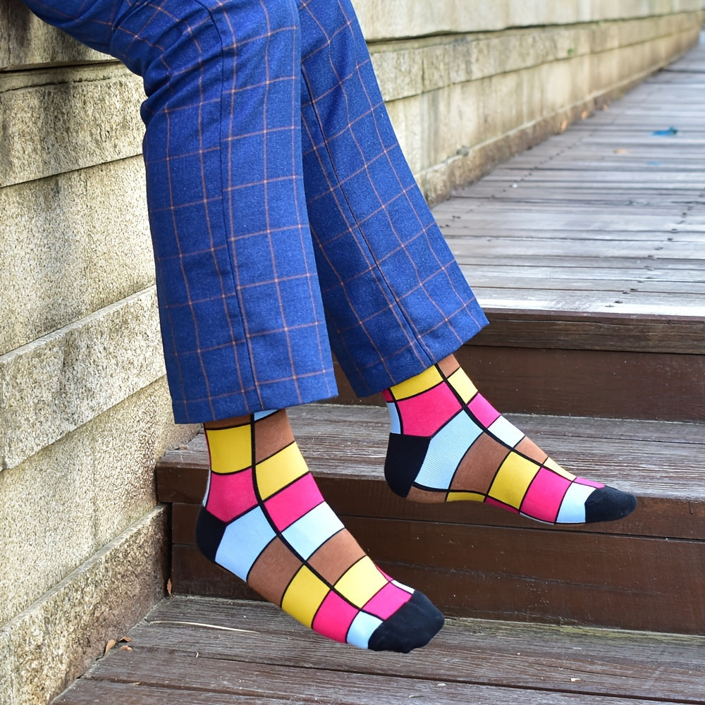 5Pairs Unisex Cotton Blend Novelty Socks - Fun, Colorful Patterns for Couples - Soft, Breathable, Everyday Fashion